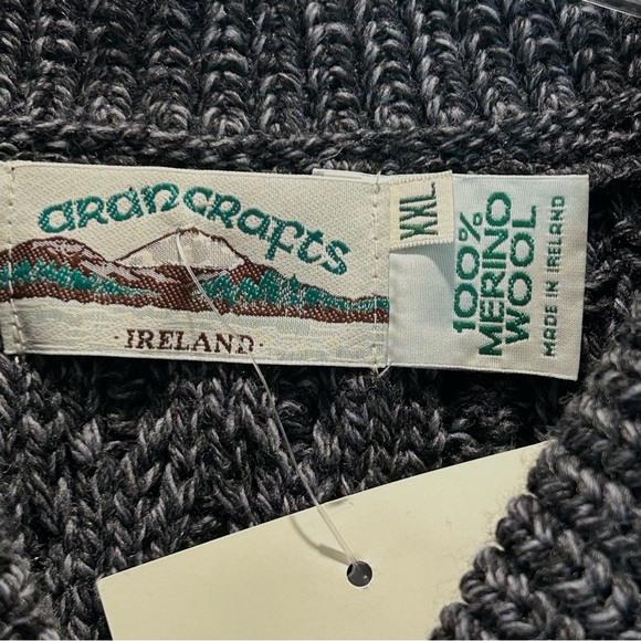 New Aran Crafts Men's Gray Merino Wool Shawl Collar Cable Knit Sweater - XXL - Picture 3 of 10